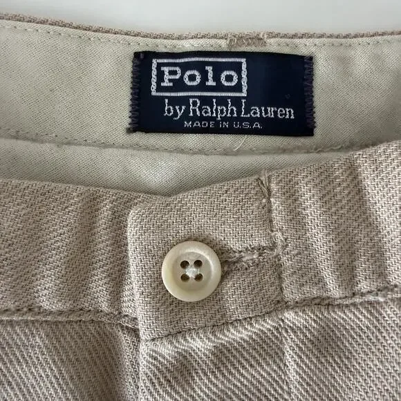 Polo Ralph Lauren Pants Mens 36x32 Khaki Tan Chino Linen Twill Made in USA